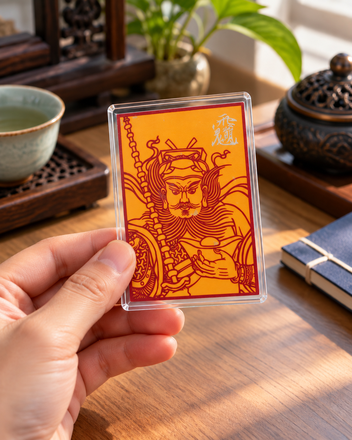 趙公明朱砂篆刻印像｜透明卡套手持場景